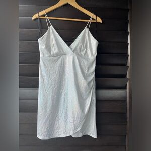 💥SALE💥 Forever 21 Sparkly Silver Mini Dress Spaghetti Strap Back Zip  Size Large